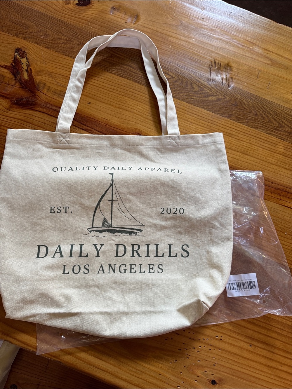 Daily Drills Sailboat Tote Cream Canvas Tote with Dark Gray Logo